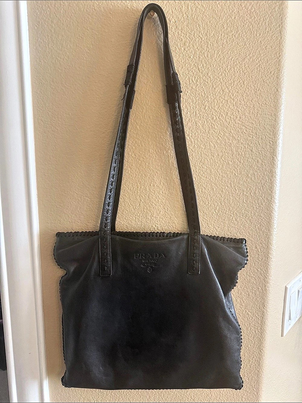 Prada Black Leather Tote Bag